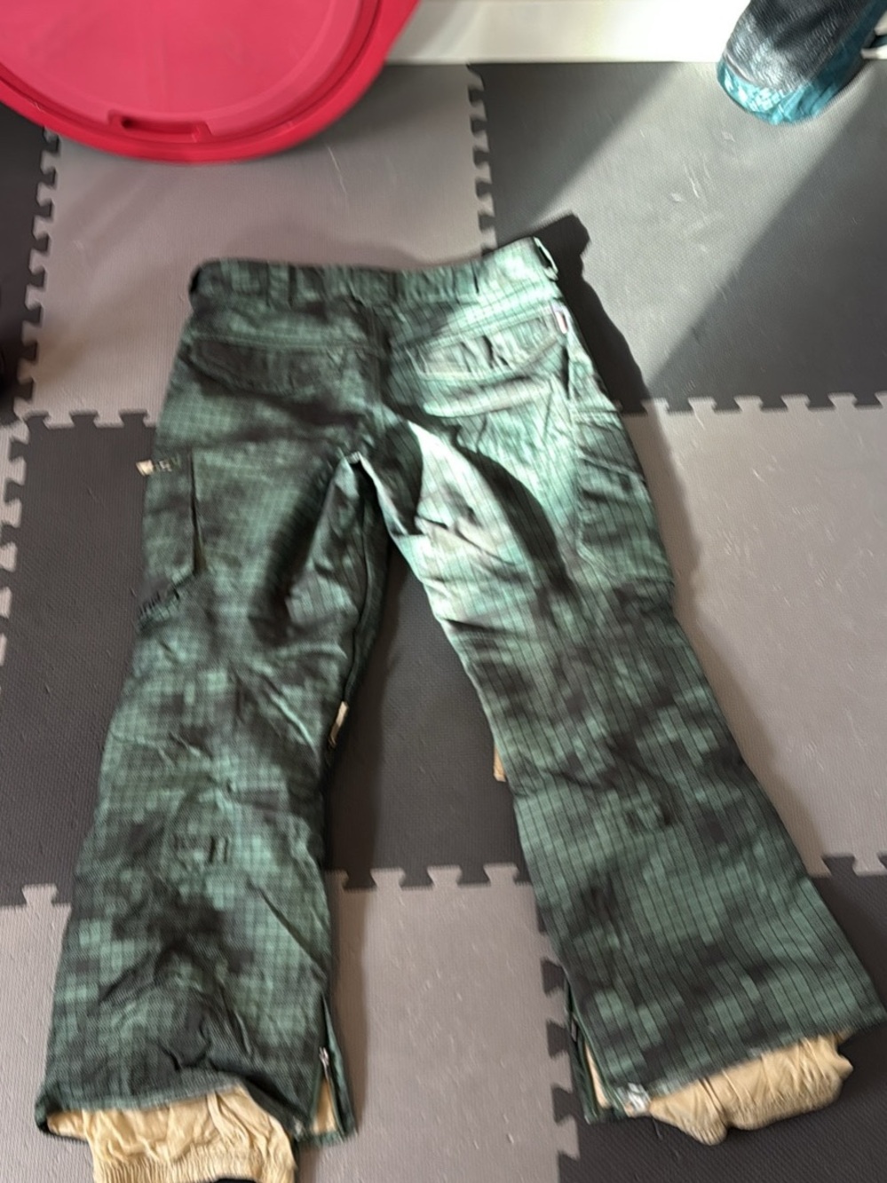 Burton Green Plaid Cargo Snow Pants